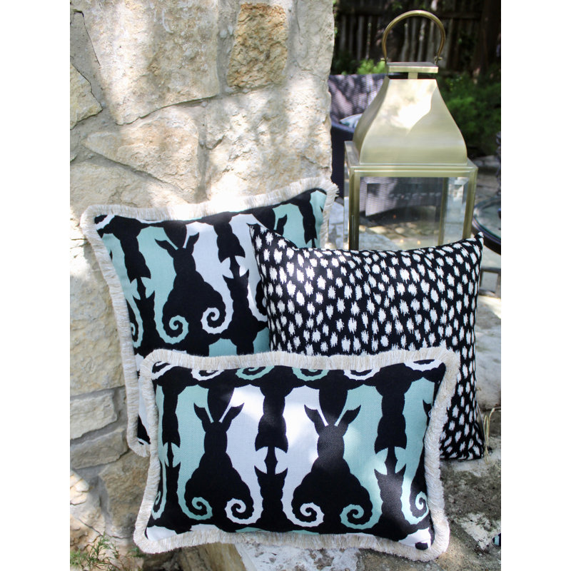 Coussin décoratif intérieur / extérieur noir / vert spa / blanc Seahorse