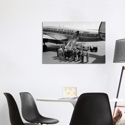 1950s Group Of Passengers Boarding Commercial Propeller Airplane Washington Dc - Wrapped Canvas Print