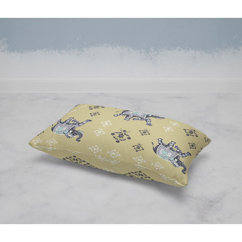MughalElephant  Rectangular Throw Pillow, Blue/Yellow
