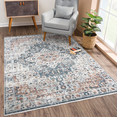 Tapis oriental lavable et antidérapant pour vestibule, couloir, salle de bain et cuisine - Dunlow