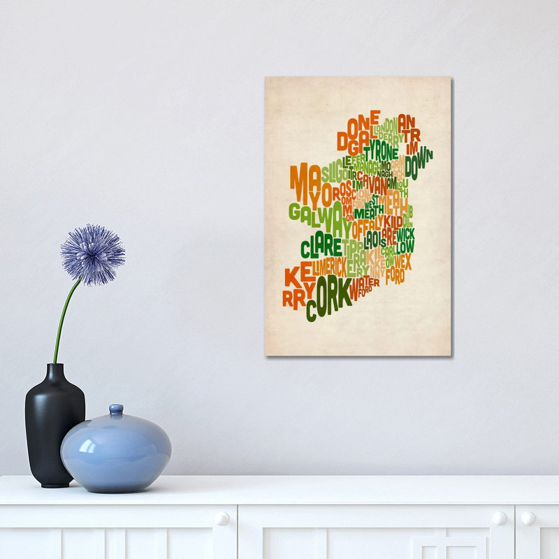 Text Map Of Ireland VI by Michael Tompsett - Wrapped Canvas Painting, 30.48 cm H x 45.72 cm W