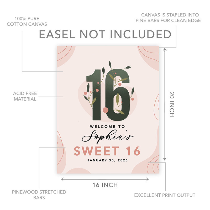Grande enseigne de bienvenue Sweet 16 personnalisée, thème abstrait bohème, toile pour décor de fête, paq. 1, Oui
