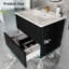 24 Inch Bathroom Vanity Cabinet With Ceramic Sink - Black Wall Mounted Floating Fluted Vanity With Drawers, Modern