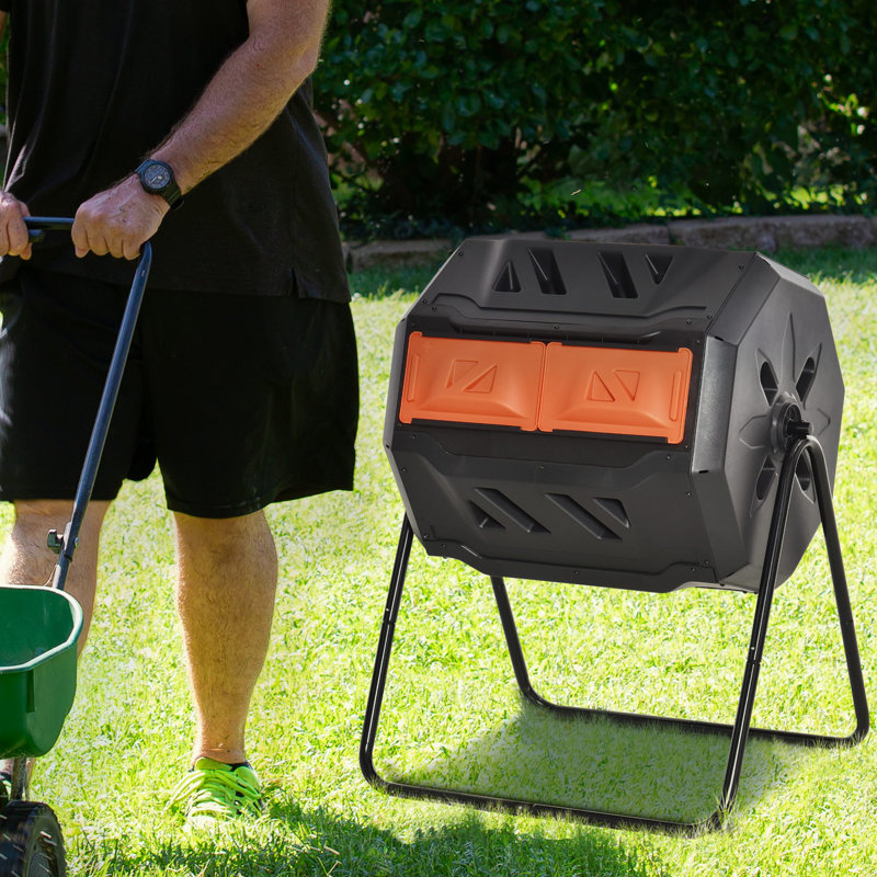 43 Gallon Orange and Black Outdoor Tumbler Composter