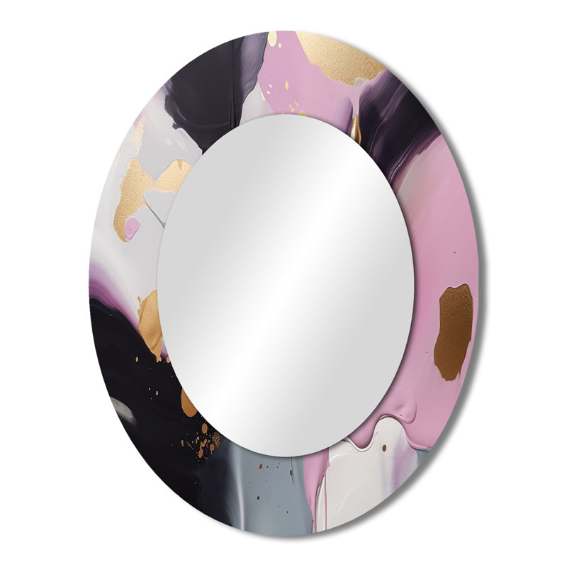 Pink And Gold Inner Worlds Of Marble III - Modern Oval Wall Mirror, 43" x 33"