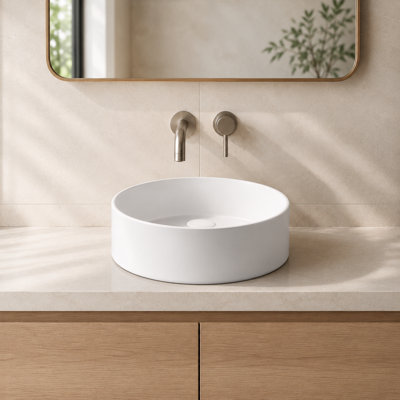 14" White Ceramic Round Vessel Bathroom Sink