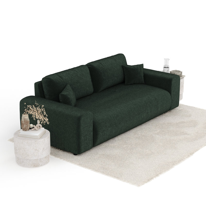 Three-seater square arm sofa, Green Chenille