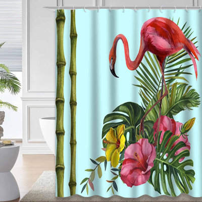 Aquarelle de flamants tropicaux dessinés dans la jungle, tissu de fleurs de la nature avec 12 crochets