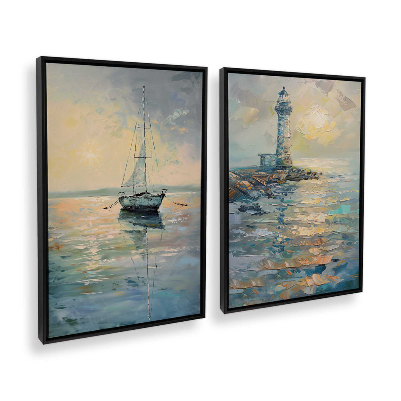 "Harbor Glow" par Golden Glow Interiors 2 - Pièces sur toile, Cadre noir satiné, H 20 po x l 14 po