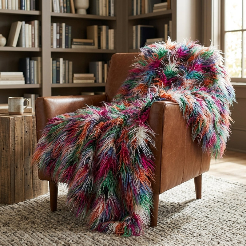 Jeté de luxe en fausse fourrure tissé à la main Plutus, l 70 po x L 90 po, Couverture