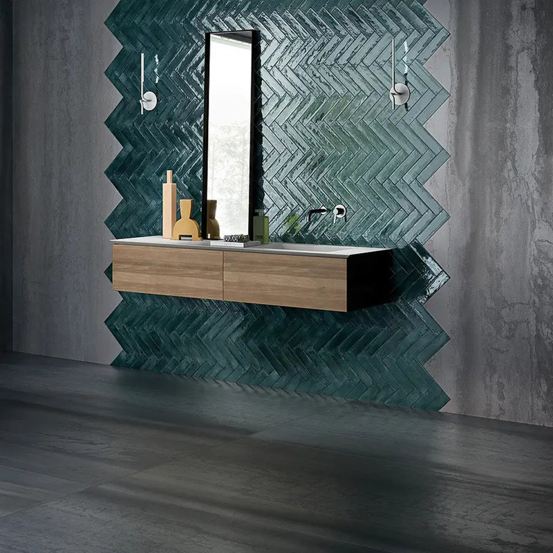 Metallica 2.5" x 9.5"  Bejmat Glossy Porcelain Tile, Green