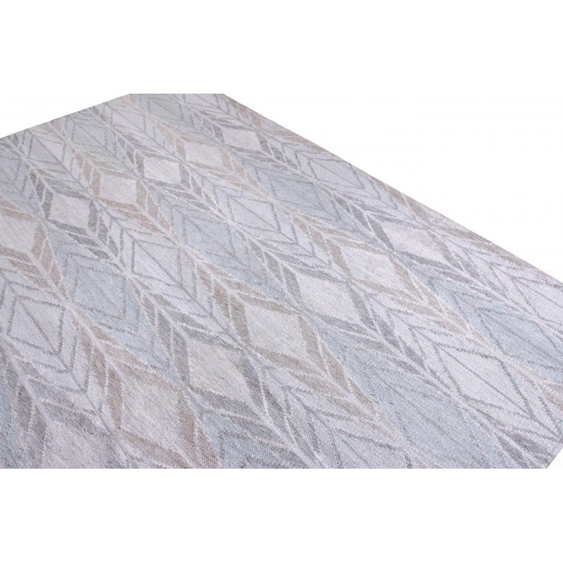 Scandinavian Hand Knotted Wool Geometric Area Rug, Rectangle 10' x 14'