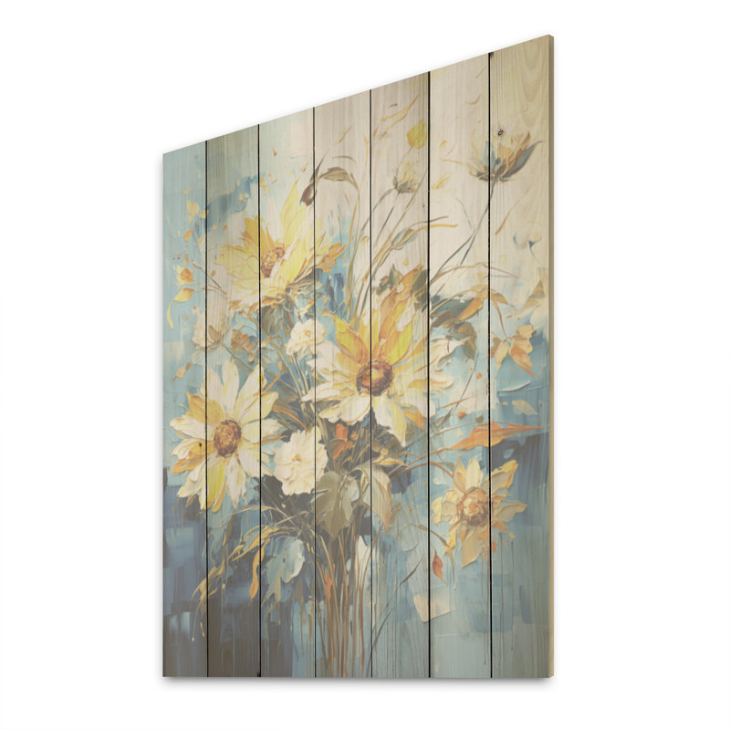 Azur champs de tournesols - tournesols, art sur bois de pin naturel, H 20 po x l 10 po