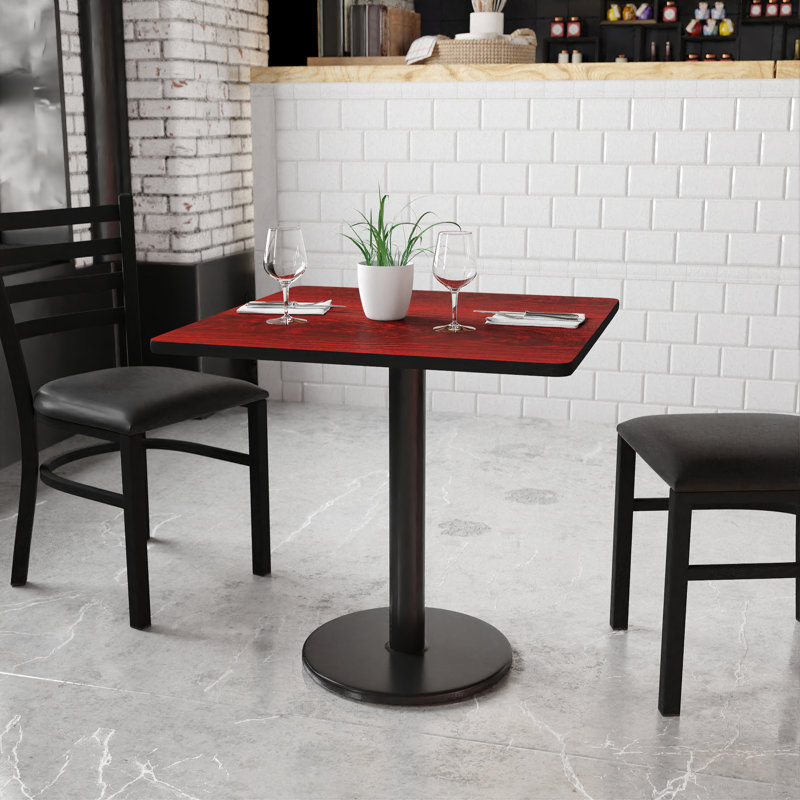 Plateau de table stratifié carré Jack avec base à hauteur de table, H 31,12 po x l 30 po x P 30 po, Acajou