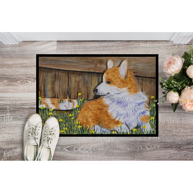 Tapis de porte d’intérieur anti-dérapant corgi, Rectangle 2 pi x 3 pi