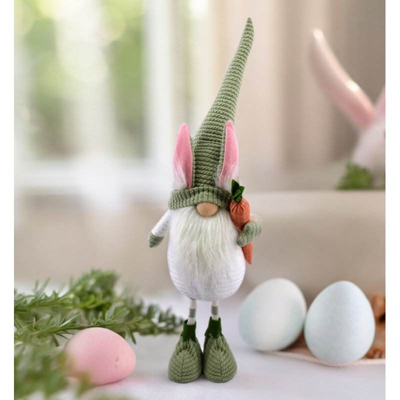 Gnome de Pâques 29 po en tissu vert et blanc