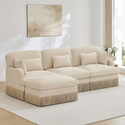 Canapé confortable en L 100 po à imprimé léopard en chenille de 100 po, bord à pampille délicat, repose-pieds mobile, style moderne, dossier et siège ergonomiques, assemblage facile, siège profond pour le salon