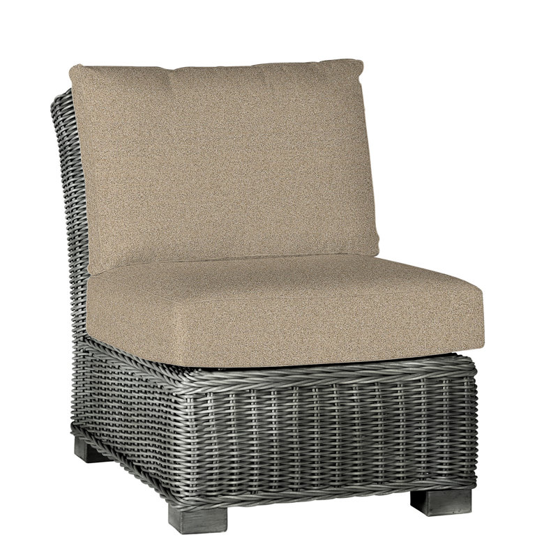 Rustic Woven Sectional Slipper Chair, Slate Gray, Dove Sunbrella® Linen, Welt