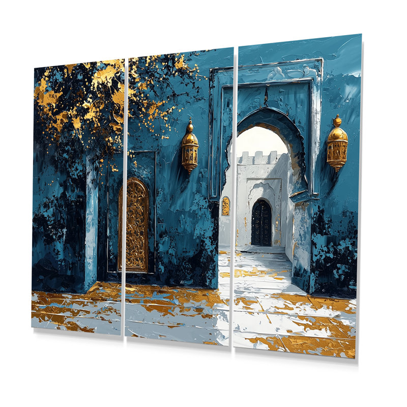 Porte marocaine marocaine bleue et dorée Rabat, ensemble de décoration murale, Métal métal, H 40 po x l 60 po x P 1 po