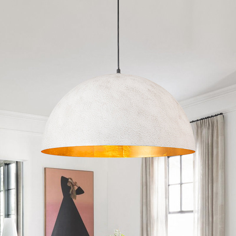 Luminaire suspendu industriel surdimensionné en métal surdimensionné, H 12,6 po x l 23,6 po x P 23,6 po, Blanc vieilli