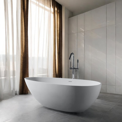 59" X 30.75" Solid Surface Stone Resin Freestanding Soaking Bathtub
