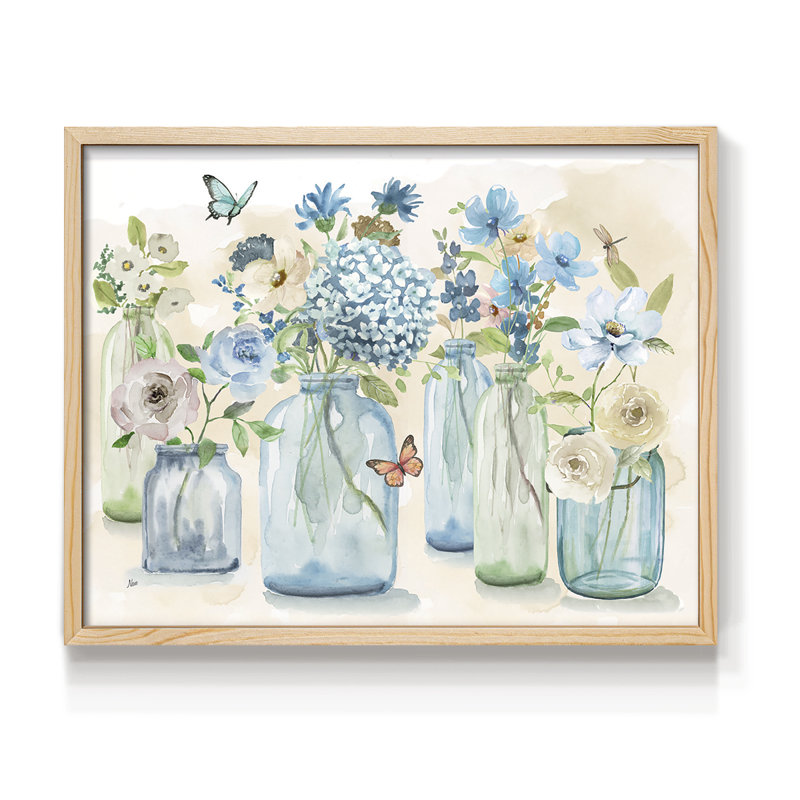 Jardin papillon bleu - reproduction encadrée - réaménageable, Naturel, H 22 po x l 28 po