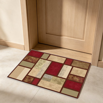 Red and Beige Geometric Blocks carpet-easy to clean, machine-washable, soft and comfortable; suitable for door mats, kitchens, living rooms, bedrooms, corridors, and laundry areas. Easy to clean, durable carpet for home decoration.