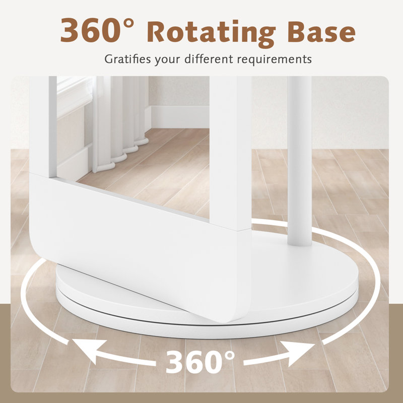 Full Length Mirror 2-In-1 Freestanding Dressing Mirror W/Coat Rack, White