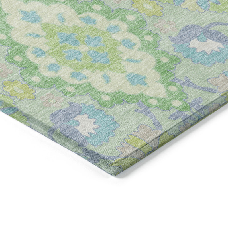 Tapis d'intérieur lavable extérieur vert menthe bleu et ivoire 3 pi x 5 pi
