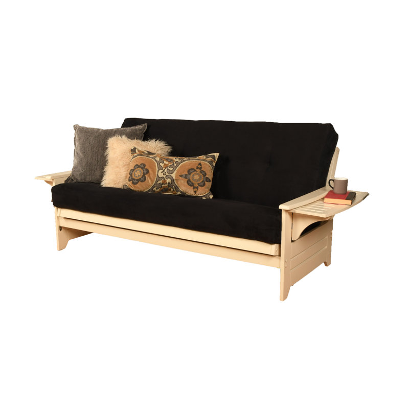 Johnte 82'' Wide Full Futon And Mattress, Suede Black Microsuede, Antique White, Premium Pocket Coil