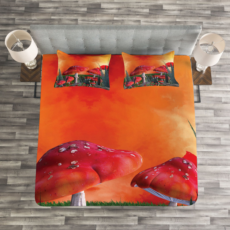 Orange/Taupe Microfibre Bedspread Set, 220 x 264 cm