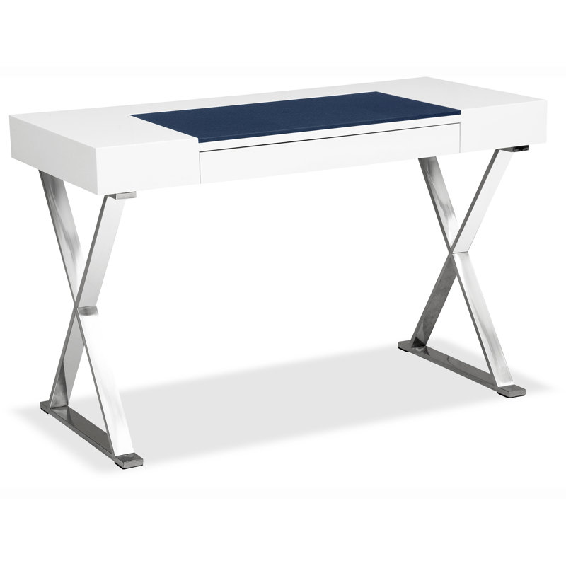 Abela Computer Desk, Silver, White/Blue