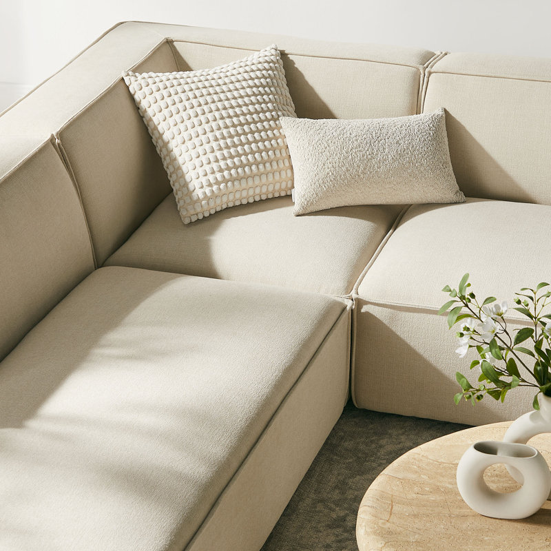 Canapé modulaire rembourré en U de performance 6 pièces Bange, Tissu écru
