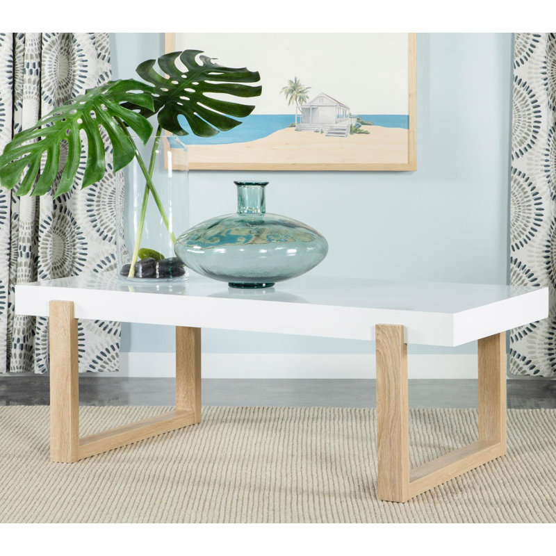 Table basse traîneau rectangulaire blanche ultrabrillante et naturelle