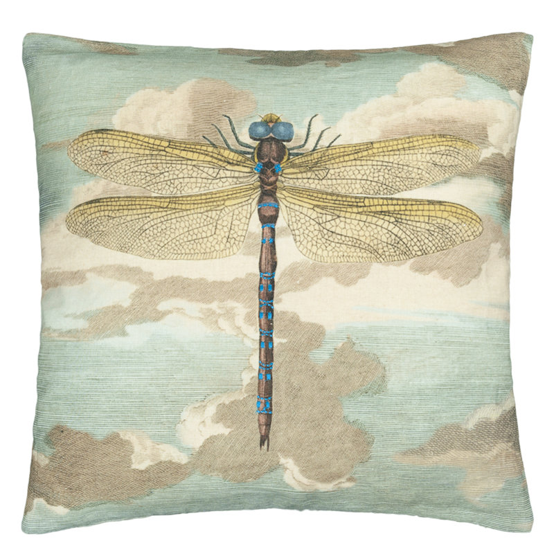 Dragonfly Over Clouds Sky Blue Decorative Pillow