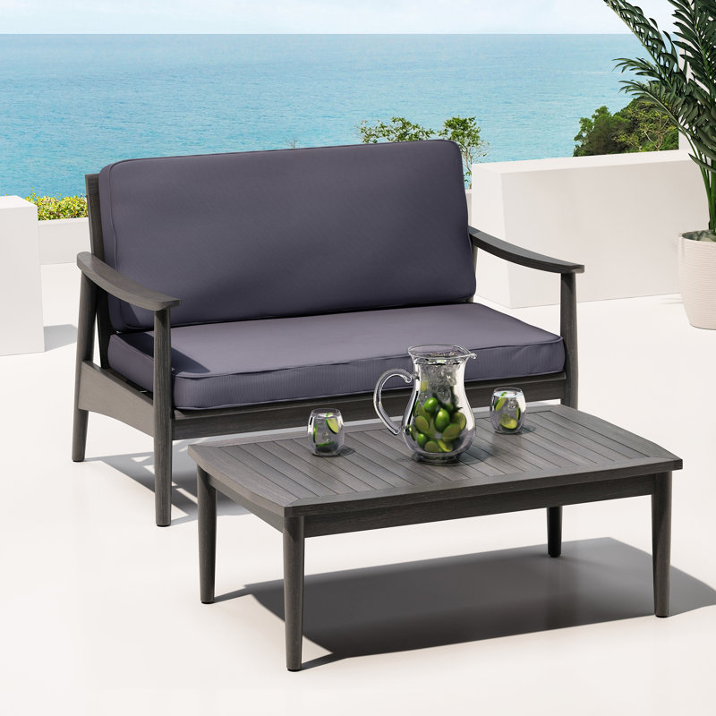 Table basse en bois et bois, aspect contemporain, conception à lattes, coussins d'eau, gris foncé, table de 39,50 W, construction, dossiers à lattes, 48,51 po