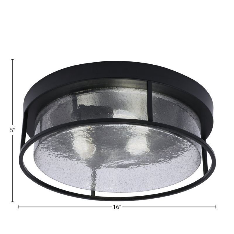 Plafonnier encastré 16 po, 3 ampoules, avec verre transparent, Noir mat