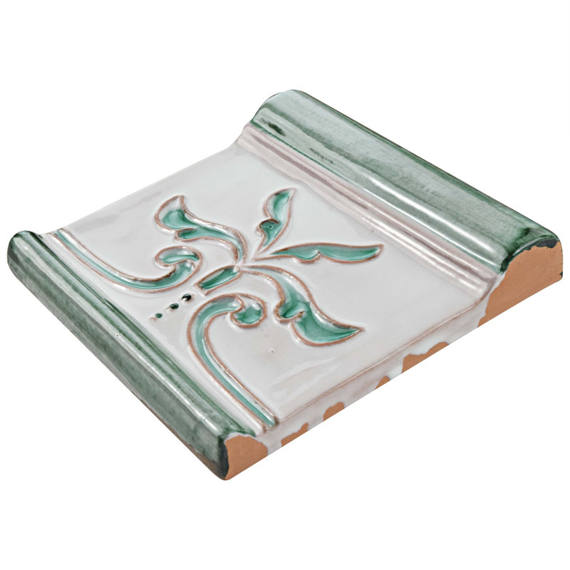 Novecento Friso Evoli 5" x 5" Ceramic Bullnose Tile Trim, Teal/White