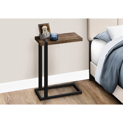 Table d'appoint en bois récupéré brun avec support en métal noir, style moderne pour la chambre à coucher, longueur 18,94 pouces, largeur 9,5 po, hauteur 25 po, et collation légère dans le salon, hauteur