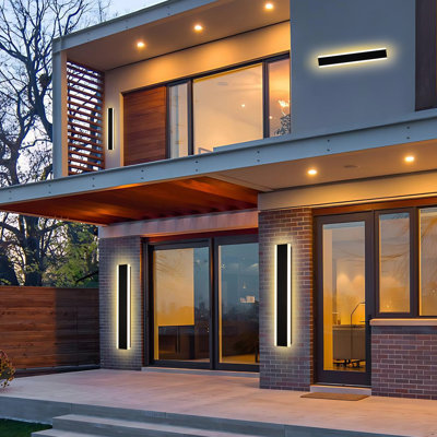 Paquet de 2 lumières murales d'extérieur modernes, luminaire d'extérieur à DEL pour fixation murale de patio, lumières extérieures noires imperméables IP65 pour la maison, le garage, le porche.