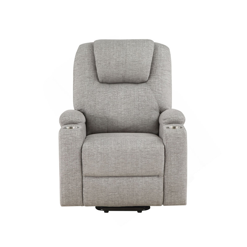 Fauteuil inclinable en chenille gris clair avec lève-personne électrique et massage