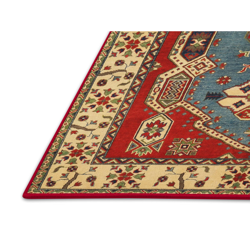 Tapis traditionnel ivoire / rouge / bleu, Rectangle 5 pi x 7 pi