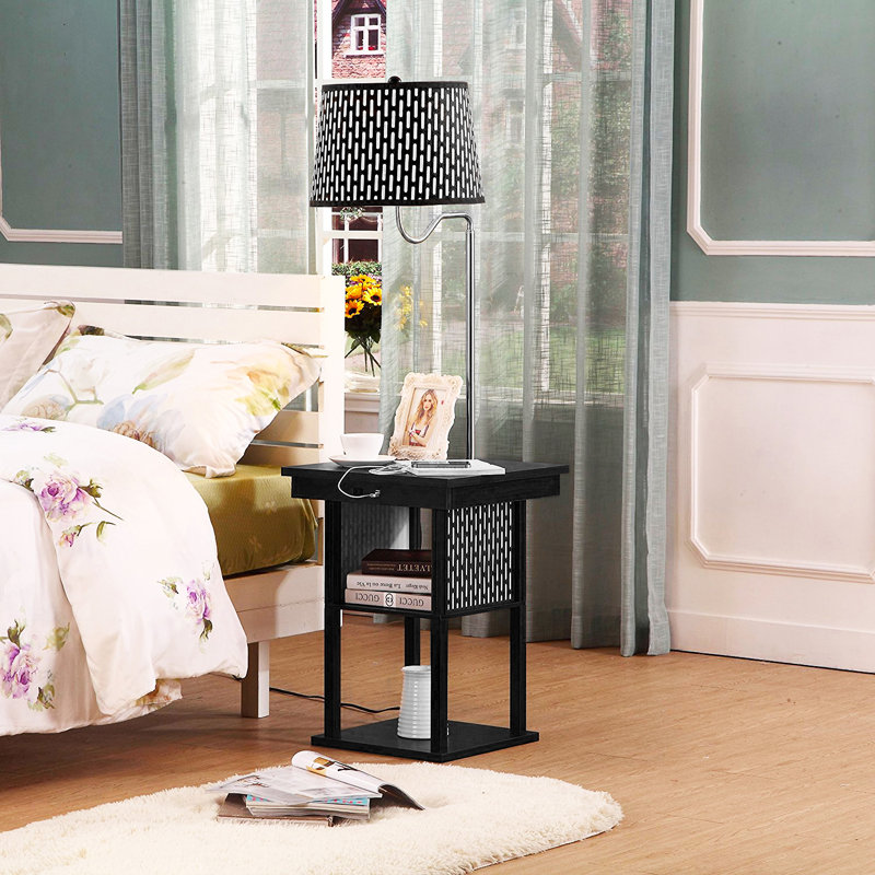 Madison 56 in. Modern LED Bedside Table Lamp with Fabric Drum Shade and Built-In USB Port