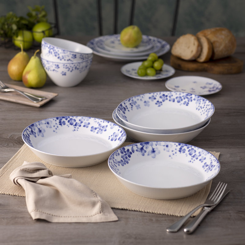Noritake Bloomington Road Blue Set of 4 Coupe Dinner Bowls, 9.75 in., 43 oz.