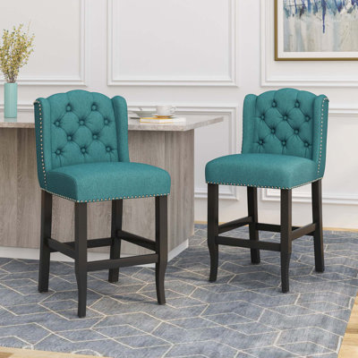 Tabouret de comptoir contemporain capitonné à oreilles en tissu, ensemble de 2