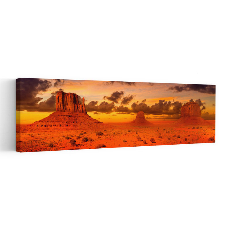 «Red Rock Desert», coucher de soleil, paysage abstrait dramatique et tranquille, art mural, H 20 po x l 60 po