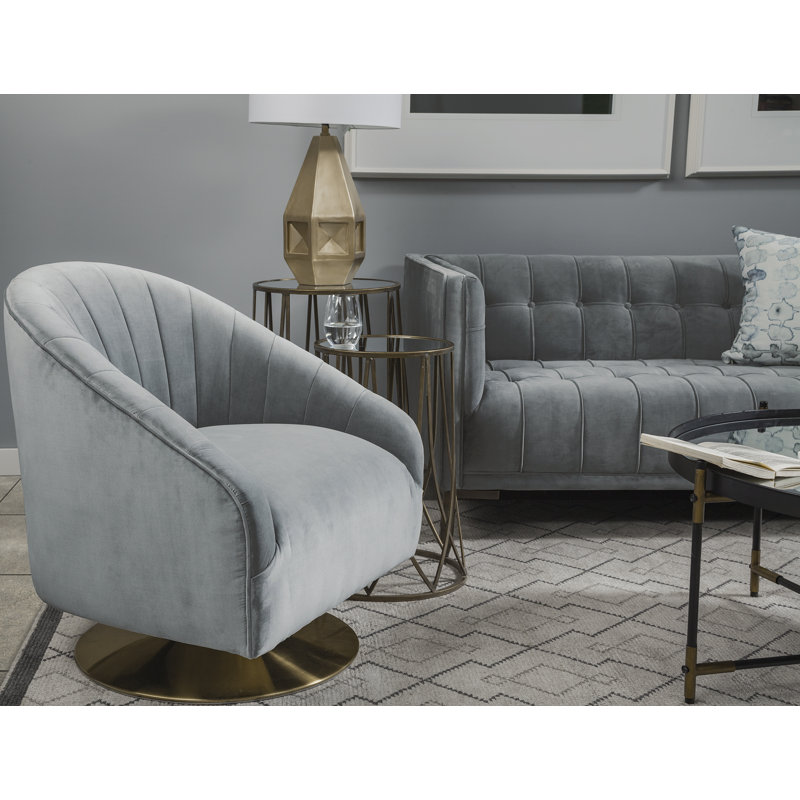 Velvet Swivel Barrel Chair, Gray