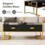 Table basse moderne noire moderne avec 4 tiroirs et base dorée | Idée de cadeau