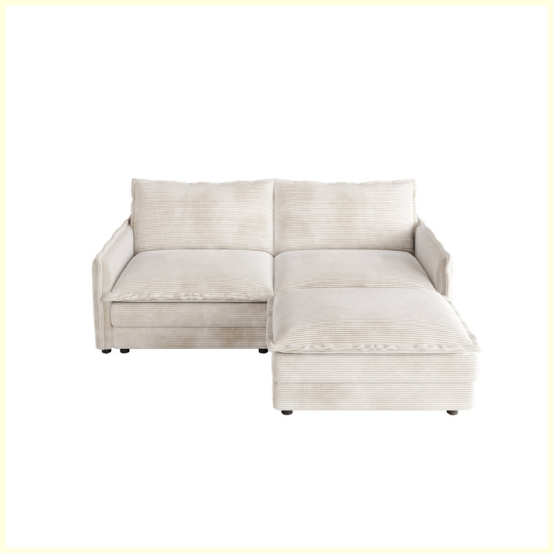 Canapé modulaire moderne en L avec repose-pieds 2 places, Beige
