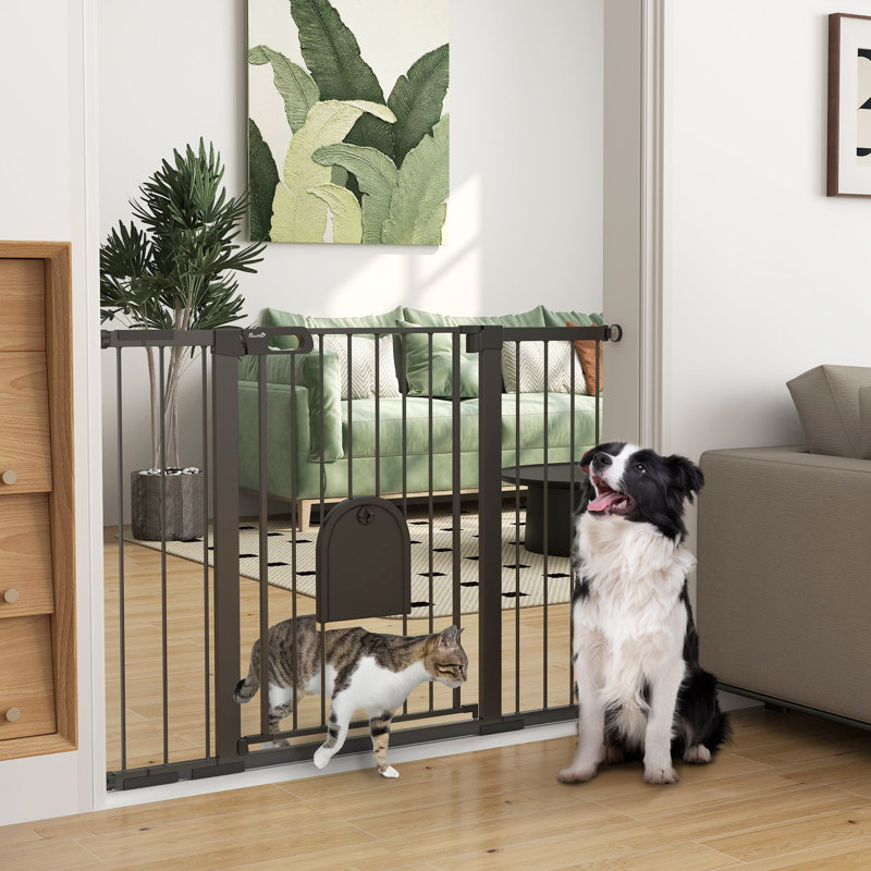Barrière extra large pour animaux avec petite porte , Noir, H 35,4 po x l 51,6 po x P 0,8 po